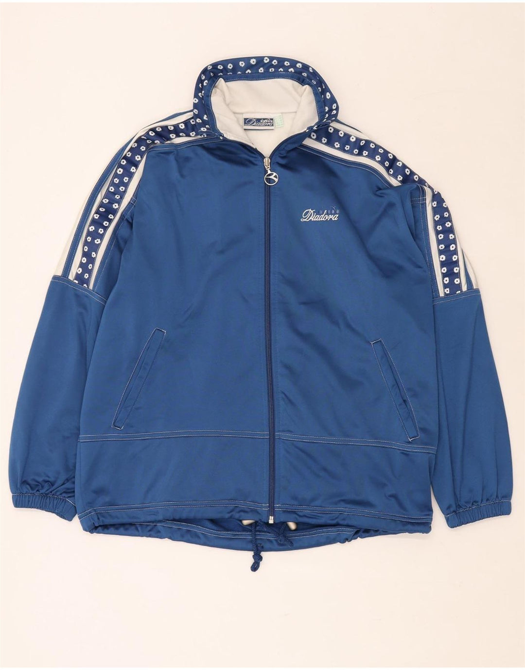 DIADORA Женский спортивный костюм оверсайз, верхняя куртка UK 12, средний синий с цветочным принтом