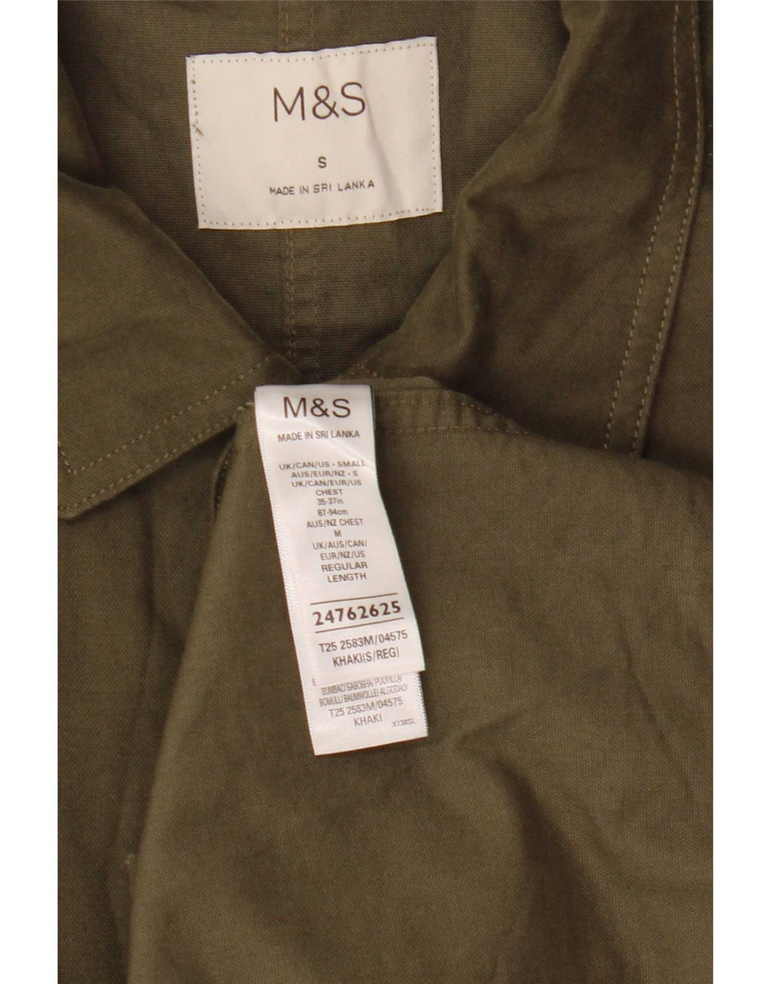 Мужская рубашка-рубашка Marks & Spencer, маленький цвет хаки, хлопок