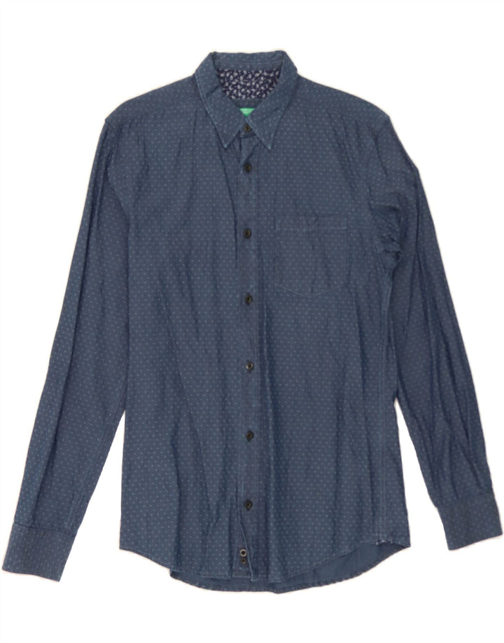 BENETTON Mens Shirt Medium Navy Blue Spotted Cotton Vintage Benetton and Second-Hand Benetton from Messina Hembry 