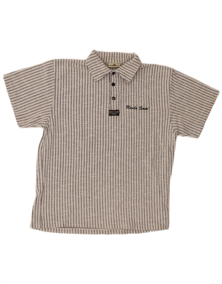 Мужская рубашка поло Uncle Sam, хлопковая белая полоска среднего размера