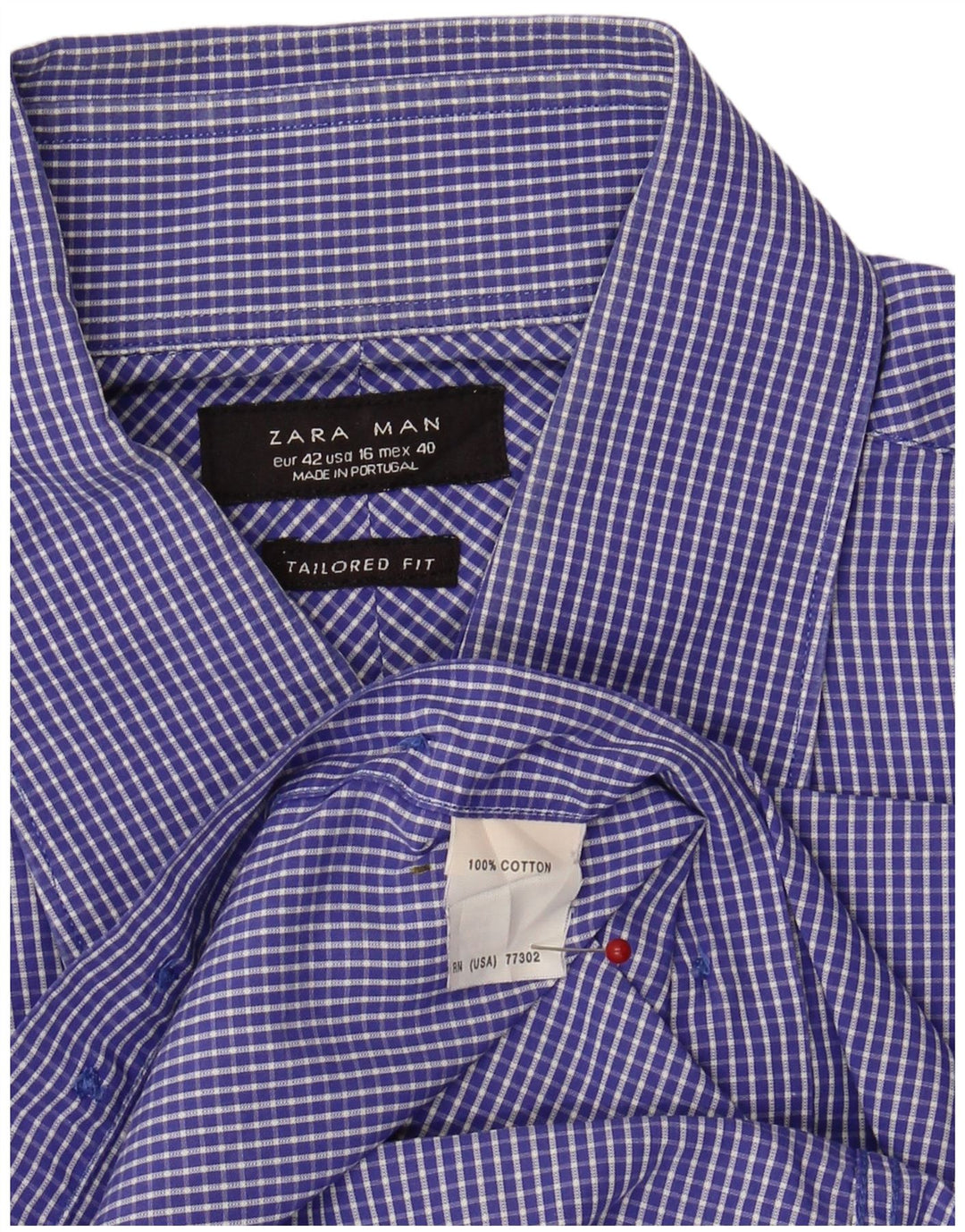 ZARA Mens Tailored Fit Shirt Size 42 Large Blue Check Cotton