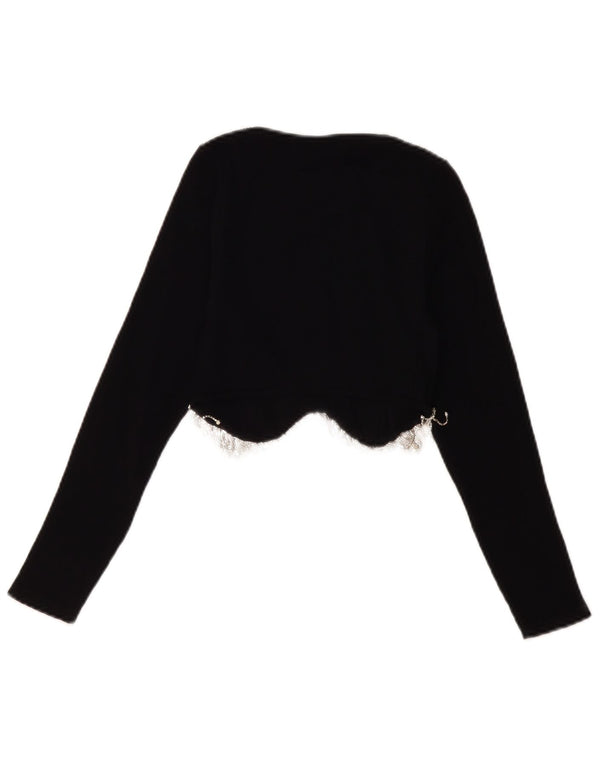 Zara Womens Long Sleeve Crop Blouse Top UK 4 XS Black