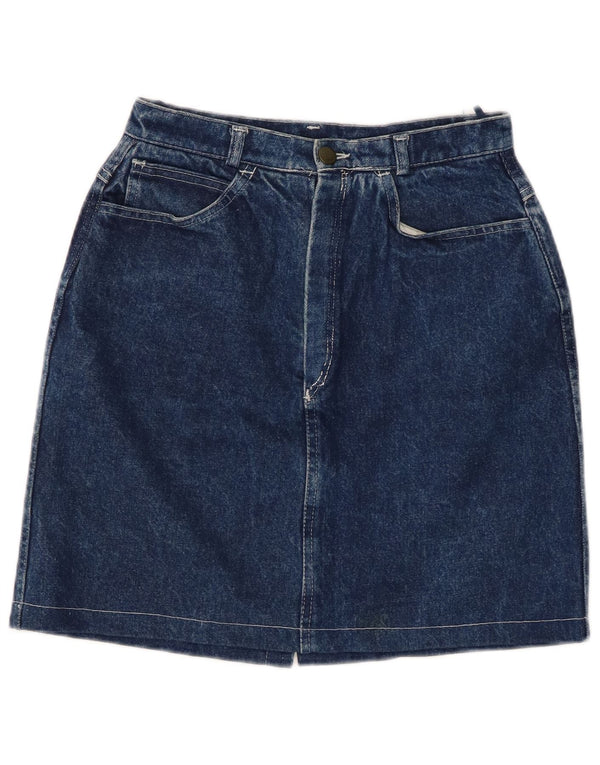 Винтажная женская джинсовая юбка с высокой талией EU 36, маленькая W24, темно-синяя, хлопковая