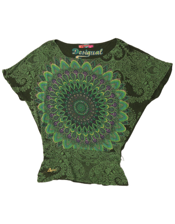 Женская блузка с крыльями летучей мыши Desigual, Великобритания, 10, маленький зеленый, вискоза с узором пейсли