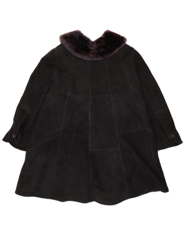 VINTAGE Женская дубленка оверсайз UK 22 3XL Черная в стиле пэчворк