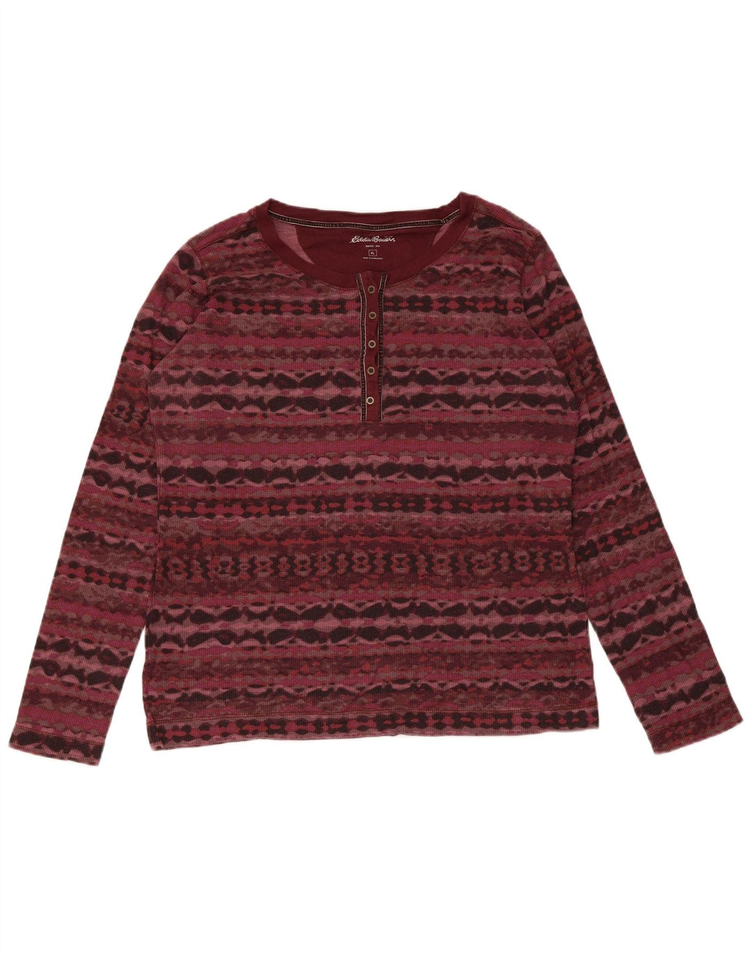 Женский топ Eddie Bauer с длинным рукавом UK 18 XL, бордовый хлопок с геометрическим рисунком