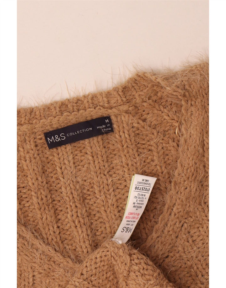 Женский джемпер с v-образным вырезом Marks & Spencer UK 14, средний бежевый, полиэстер