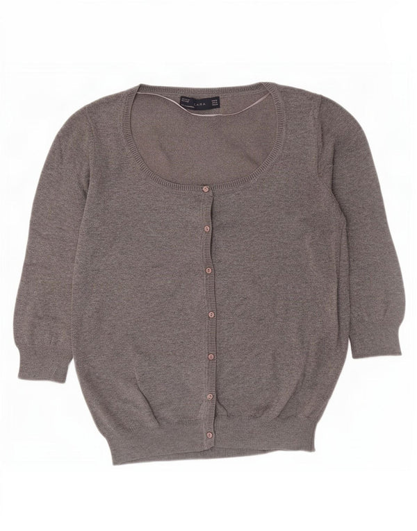 Женский кардиган с рукавом 3/4 Zara UK 12, хлопковый средний серый цвет