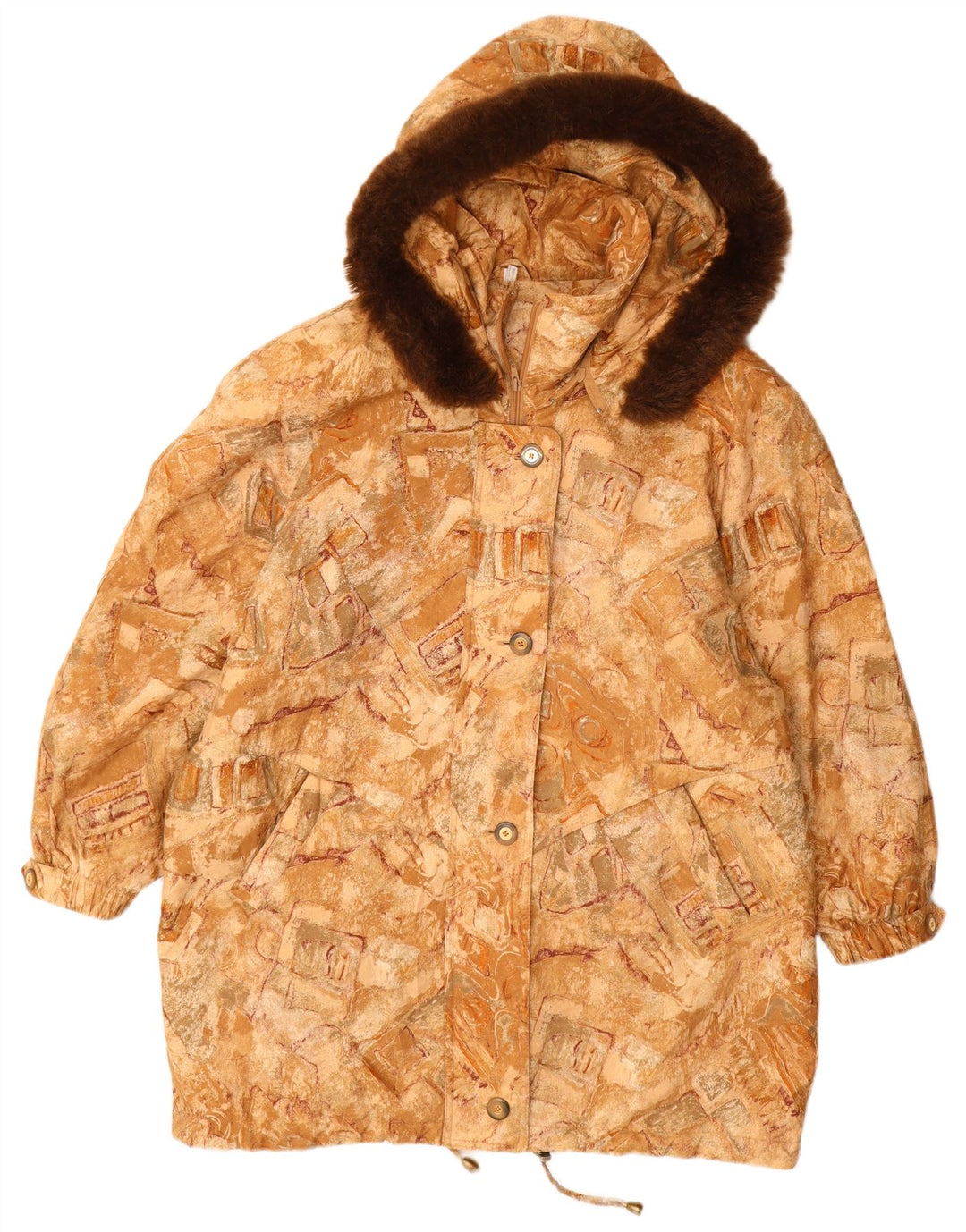 ВИНТАЖНАЯ женская ветровка с капюшоном, размер 22, 3XL, бежевый, с геометрическим рисунком