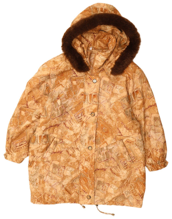 ВИНТАЖНАЯ женская ветровка с капюшоном, размер 22, 3XL, бежевый, с геометрическим рисунком