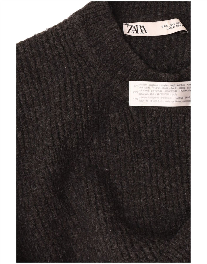 Женский укороченный свободный джемпер с круглым вырезом Zara UK 10, маленький серый цвет