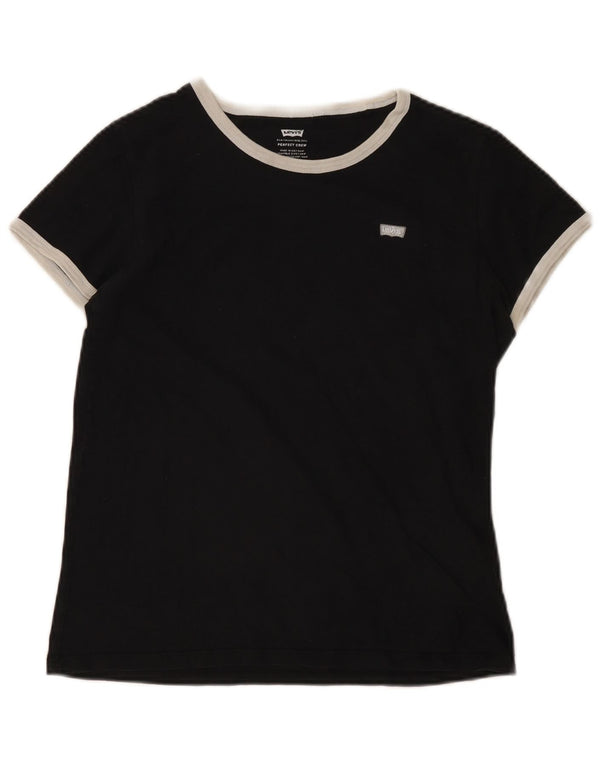 Женская футболка Levi's Perfect Crew Top UK 10, маленький черный цветной хлопок, хлопок