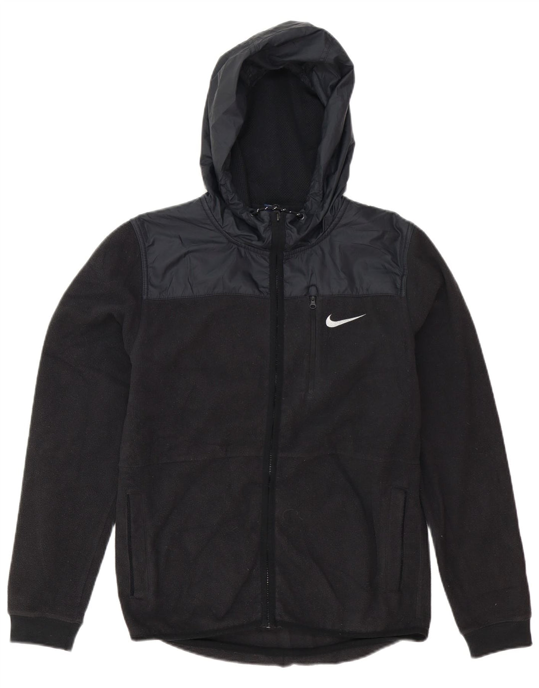 Мужская флисовая куртка с капюшоном Nike UK 36, маленькая черная, полиэстер с цветными блоками