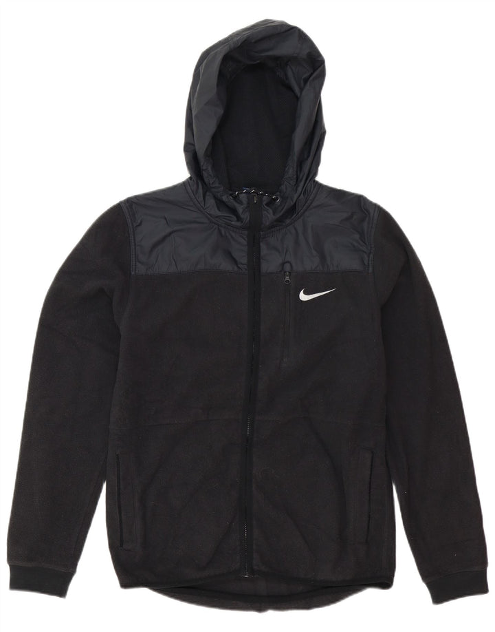 Мужская флисовая куртка с капюшоном Nike UK 36, маленькая черная, полиэстер с цветными блоками
