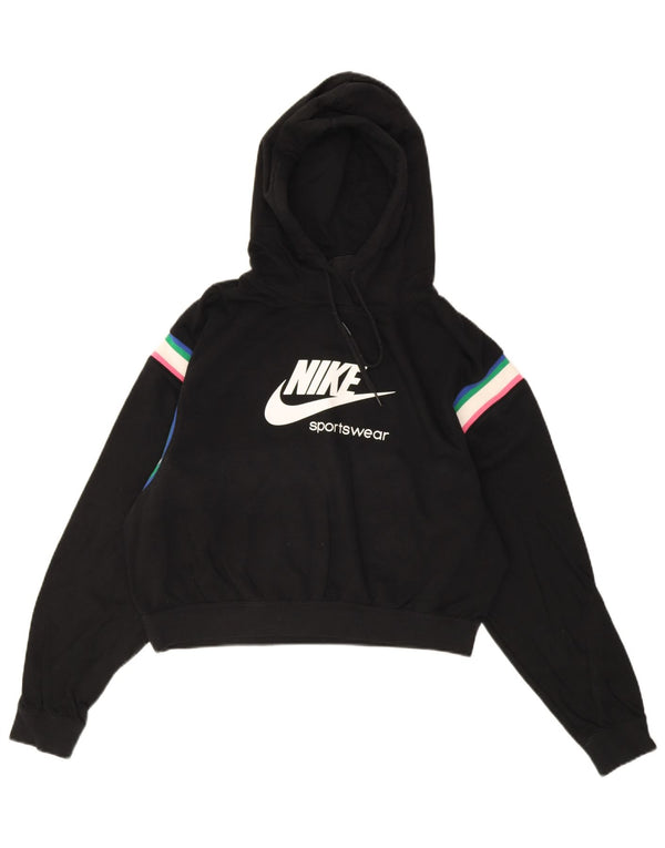 Женский укороченный джемпер с капюшоном с графическим рисунком Nike UK 10, маленький черный с цветными блоками