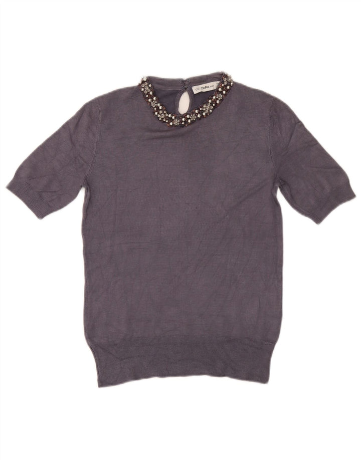 Женская блузка Zara Top UK 12, средний темно-синий