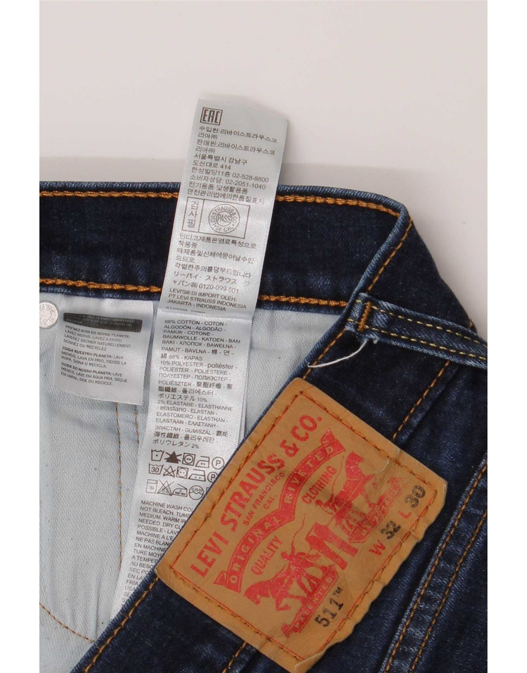 Мужские джинсы Levi's 511 Slim W32 L30 Темно-синие, хлопок