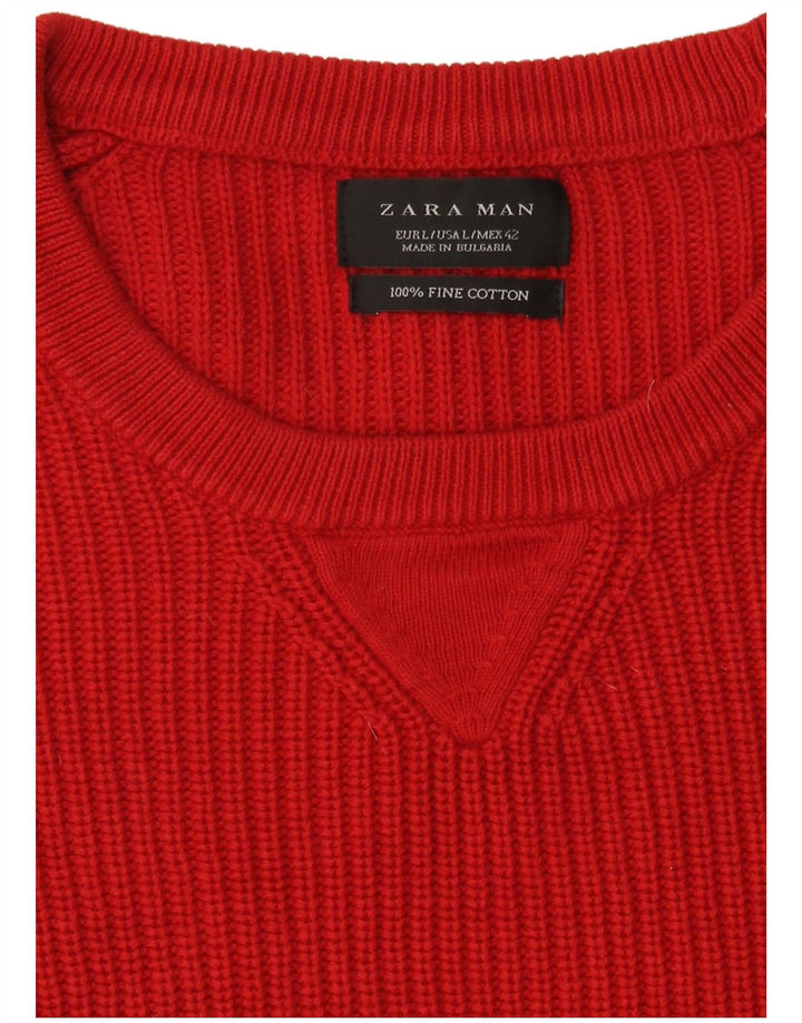 Мужской джемпер с вырезом лодочкой Zara, большой красный хлопковый свитер