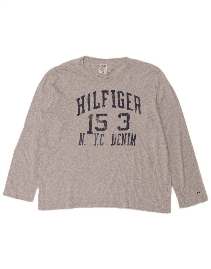 Мужской топ с рисунком Tommy Hilfiger, длинный рукав, XL, серый хлопок