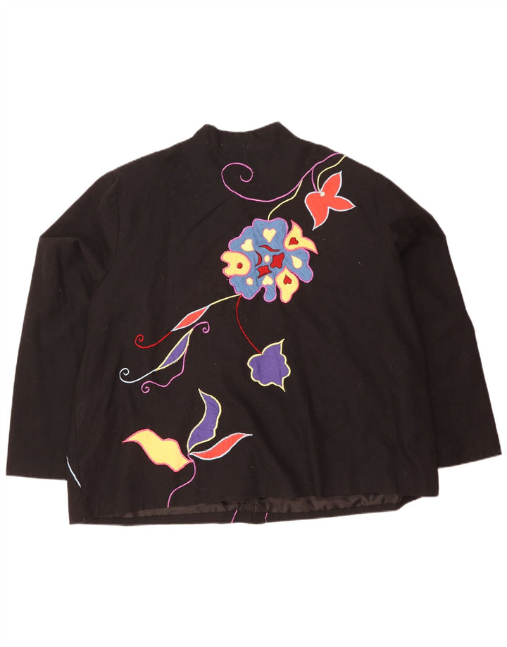 Женский пиджак оверсайз с 5 пуговицами Indigo Moon, Великобритания 20, 2XL, черный с цветочным принтом