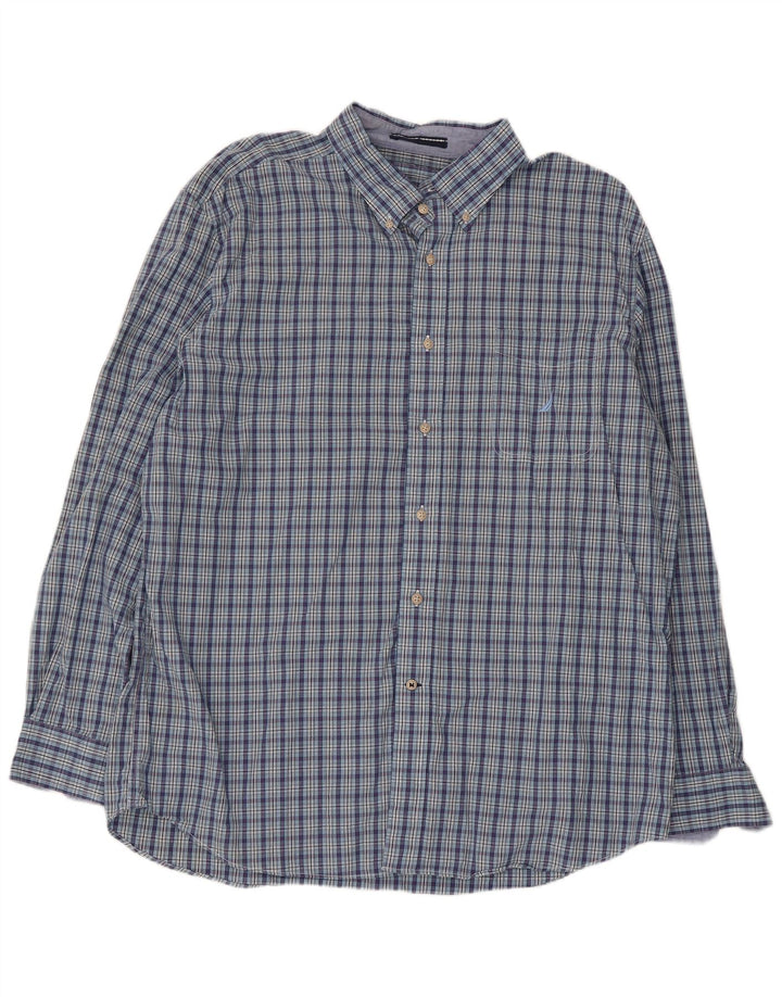 Мужская рубашка Nautica XL, синяя клетка, хлопок
