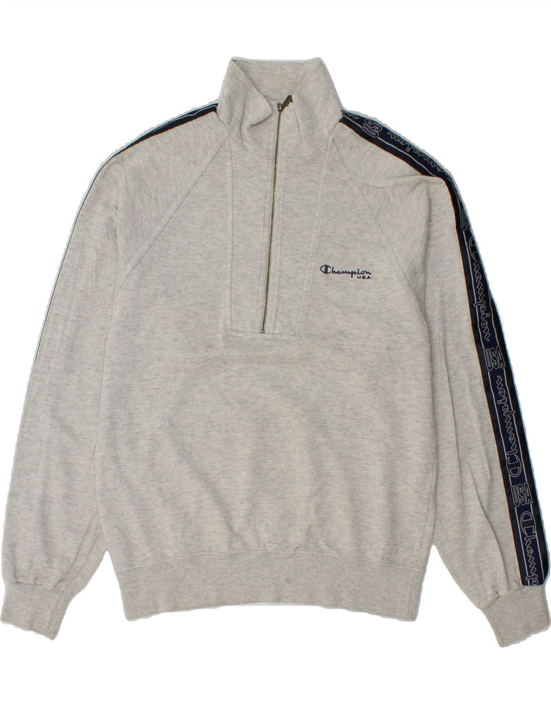 CHAMPION Mens Graphic Zip Neck Sweatshirt Jumper Small Grey Colourblock Vintage Champion and Second-Hand Champion from Messina Hembry 