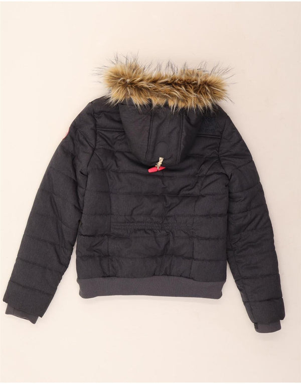 SUPERDRY Женская стеганая куртка с капюшоном UK 14, большой темно-синий полиэстер