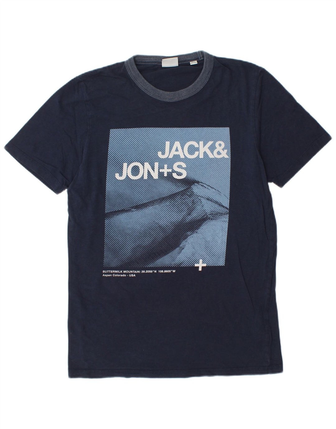 Мужская футболка с рисунком JACK & JONES, топ среднего размера, темно-синий, хлопок