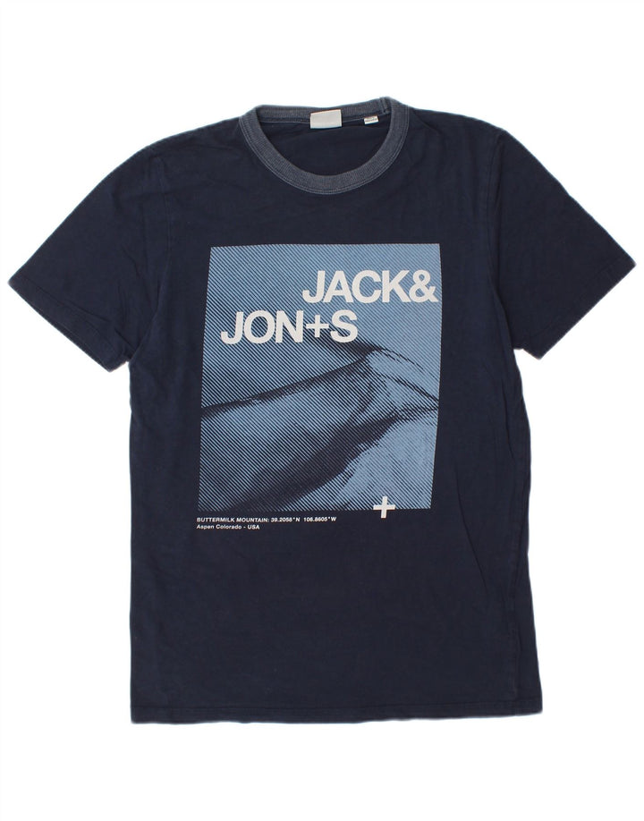 Мужская футболка с рисунком JACK & JONES, топ среднего размера, темно-синий, хлопок