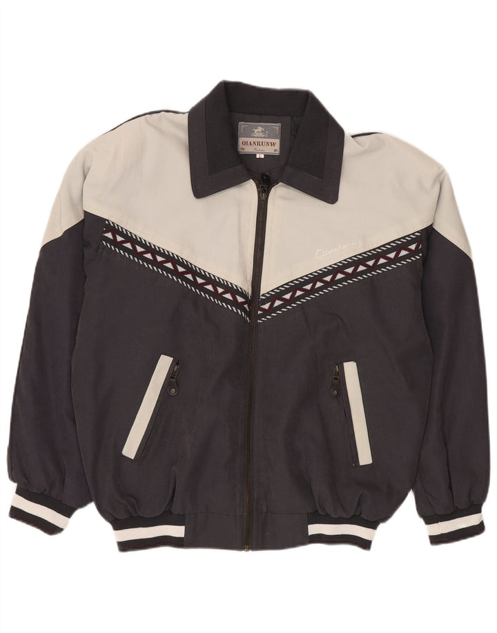 Мужской бомбер VINTAGE UK 40, большой черный полиэстер с цветными блоками