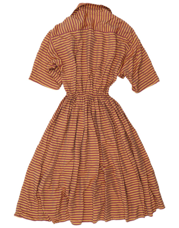 Vintage Womens Maxi Short Sleeves Shirt Dress UK 18 XL Yellow Striped