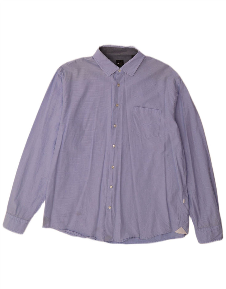 Мужская рубашка Hugo Boss 2XL, хлопок в синюю пятнистую клетку