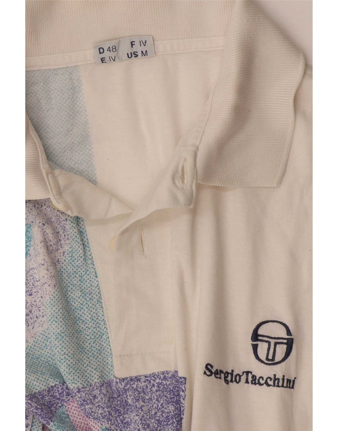 Мужская рубашка-поло Sergio Tacchini среднего белого цвета с геометрическим рисунком