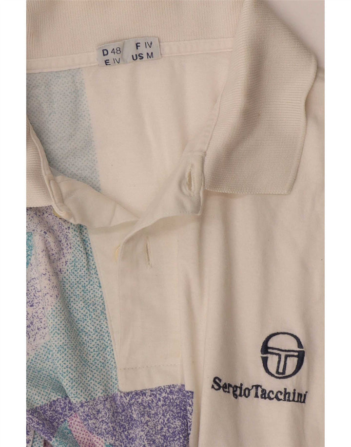 Мужская рубашка-поло Sergio Tacchini среднего белого цвета с геометрическим рисунком