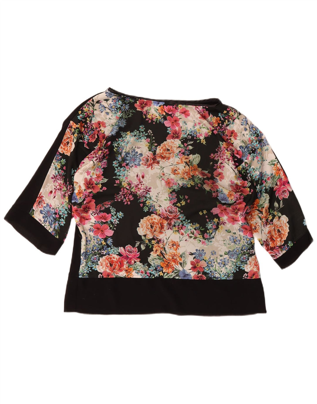 MONSOON Womens 3/4 Sleeve Blouse Top UK 12 Medium  Black Floral Polyester