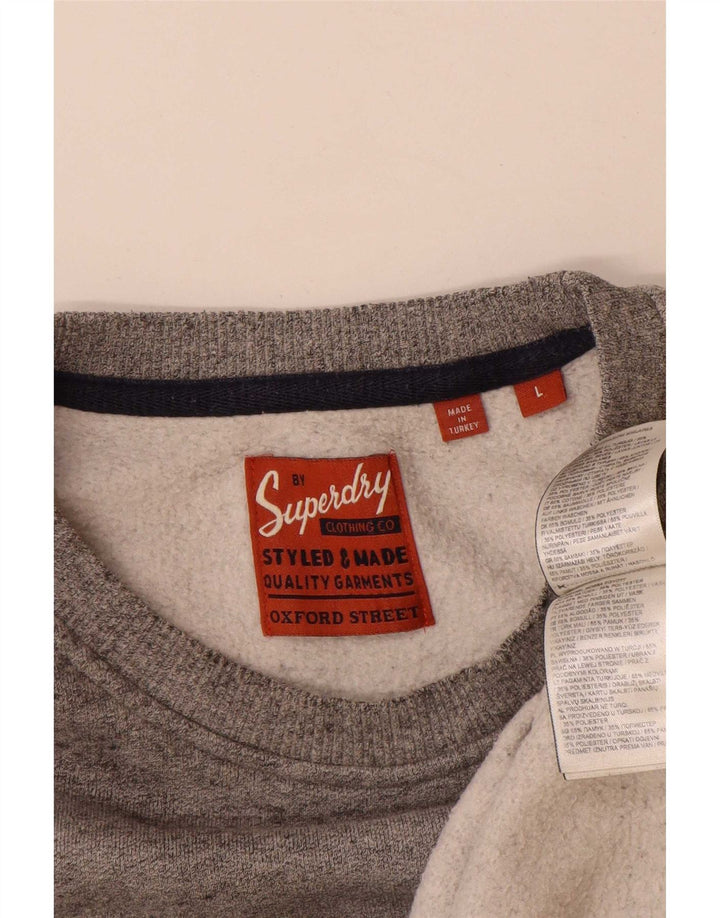 Мужской свитшот с рисунком Superdry, большой серый хлопковый джемпер в крапинку