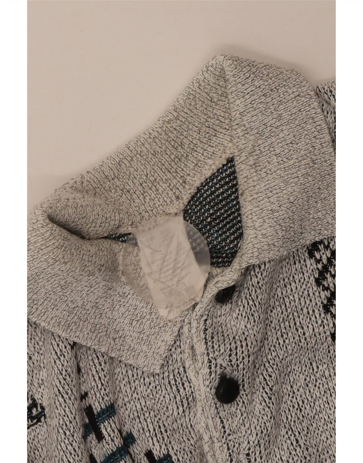 Винтажный мужской джемпер с воротником-поло, Великобритания, 38/40, средний серый с геометрическим рисунком