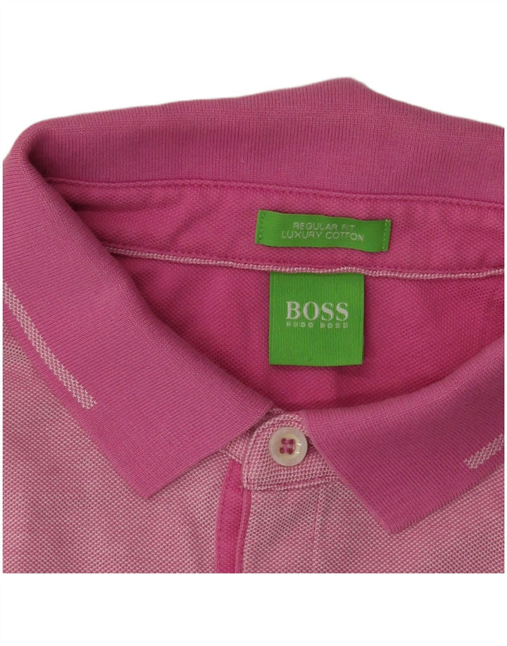 Мужская рубашка поло обычного кроя Hugo Boss, хлопковая рубашка среднего розового цвета с крапинками