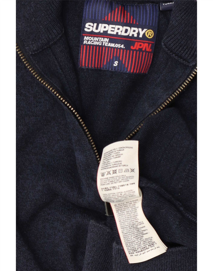 Мужской свитер Superdry с воротником на молнии, маленький темно-синий, хлопковый