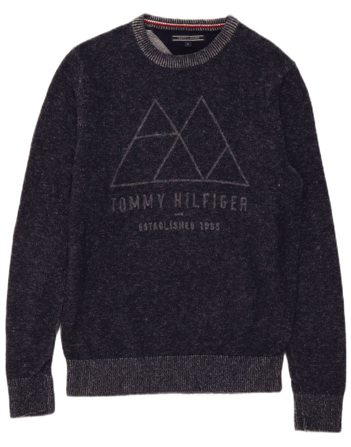 Мужской джемпер с круглым вырезом Tommy Hilfiger, средний темно-синий шерстяной свитер