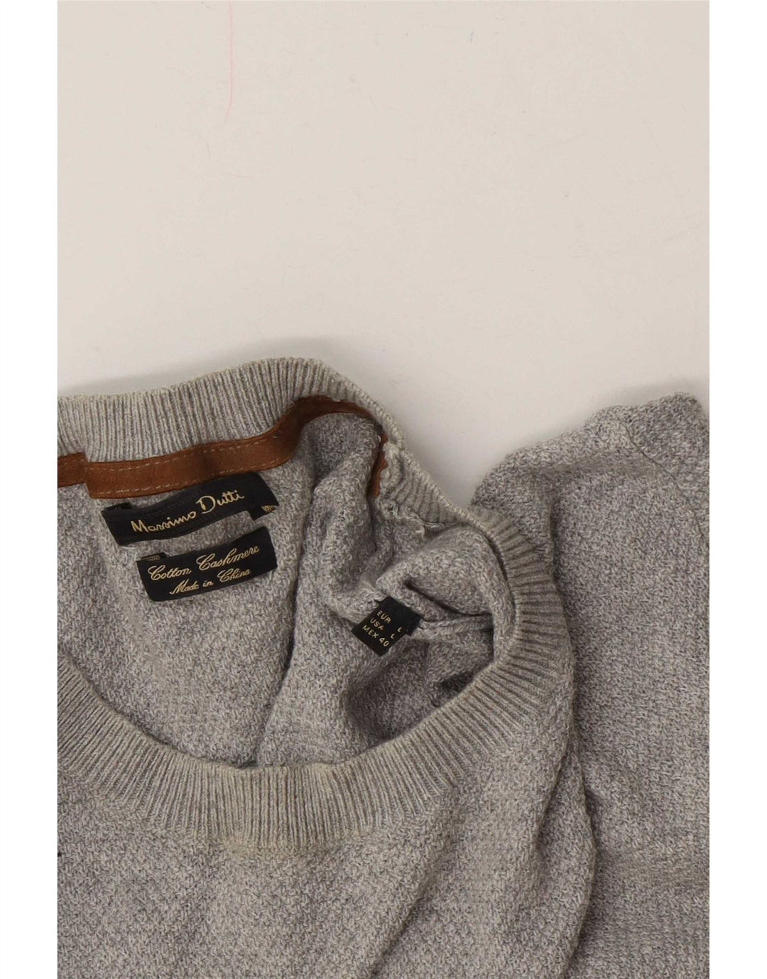 Мужской джемпер с круглым вырезом Massimo Dutti, большой серый хлопковый свитер