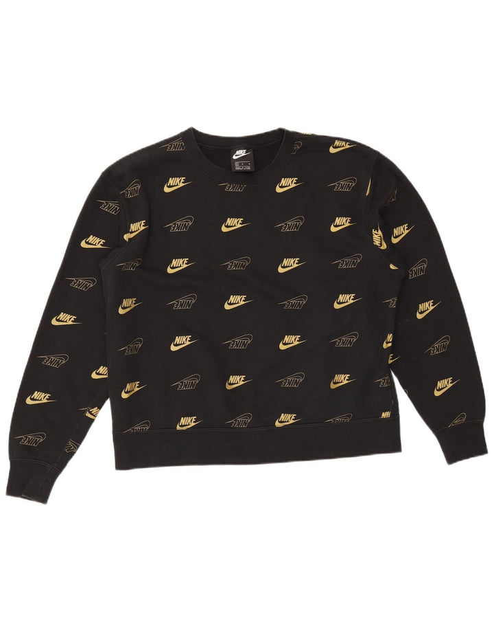 Женский свитер с рисунком NIKE UK 14, средний черный хлопковый свитер