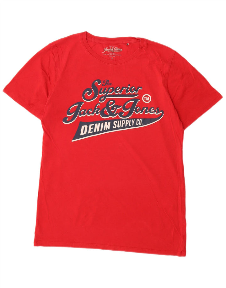 Мужская футболка с рисунком Jack & Jones Denizen, хлопковый топ среднего красного цвета