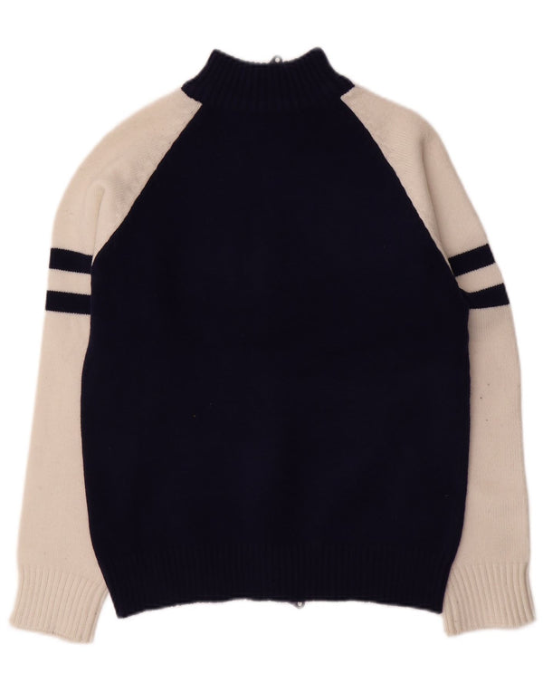 ВИНТАЖНЫЙ женский свитер-кардиган с графическим рисунком UK 14, средний темно-синий с цветными блоками