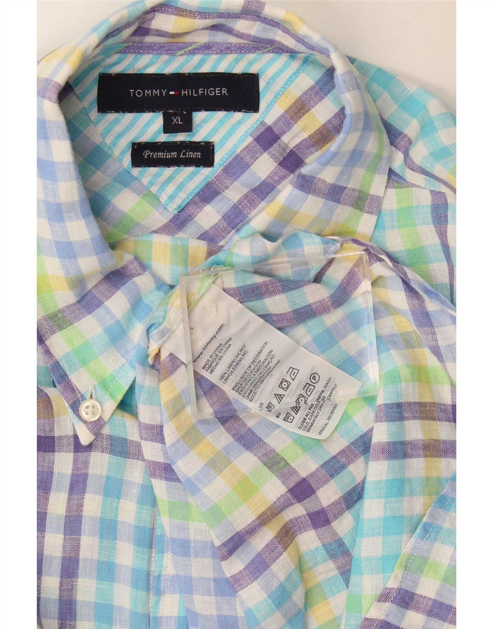 Мужская рубашка Tommy Hilfiger XL из разноцветного льна в мелкую клетку