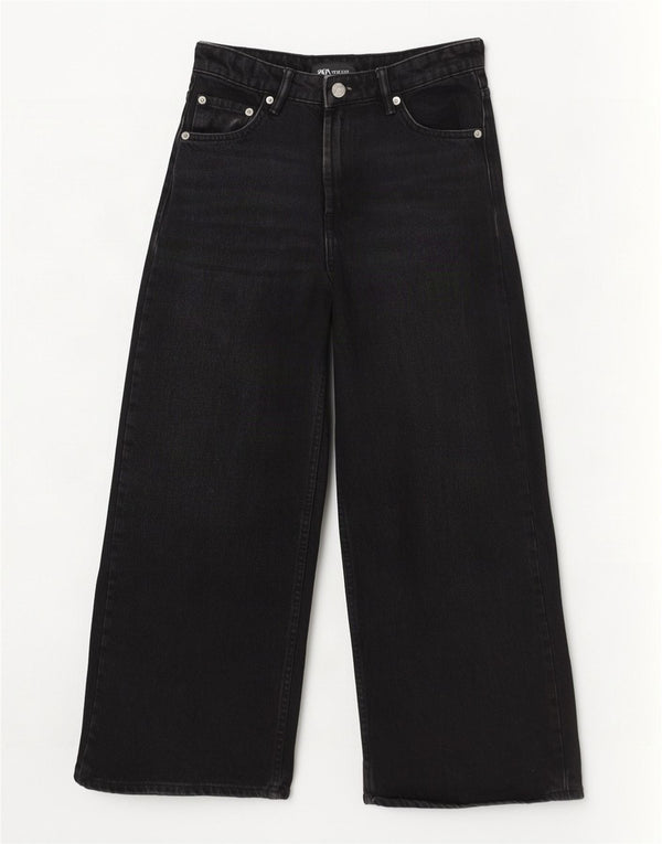 Женские джинсы Zara с высокой посадкой и широкими штанинами EU 36 XS W26 L25, черный хлопок
