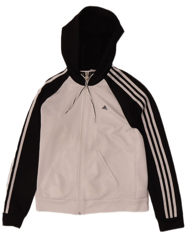 Женский свитер с капюшоном на молнии Adidas UK 14, средний белый, полиэстер с цветными блоками