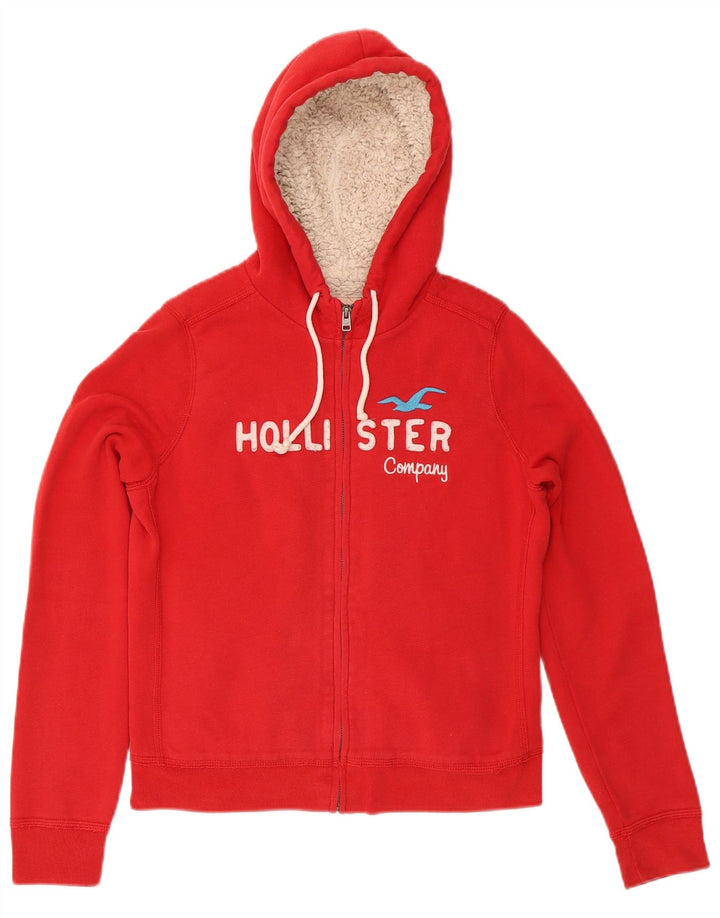 HOLLISTER Женский свитер с капюшоном на молнии с графическим рисунком UK 14, большой красный хлопок