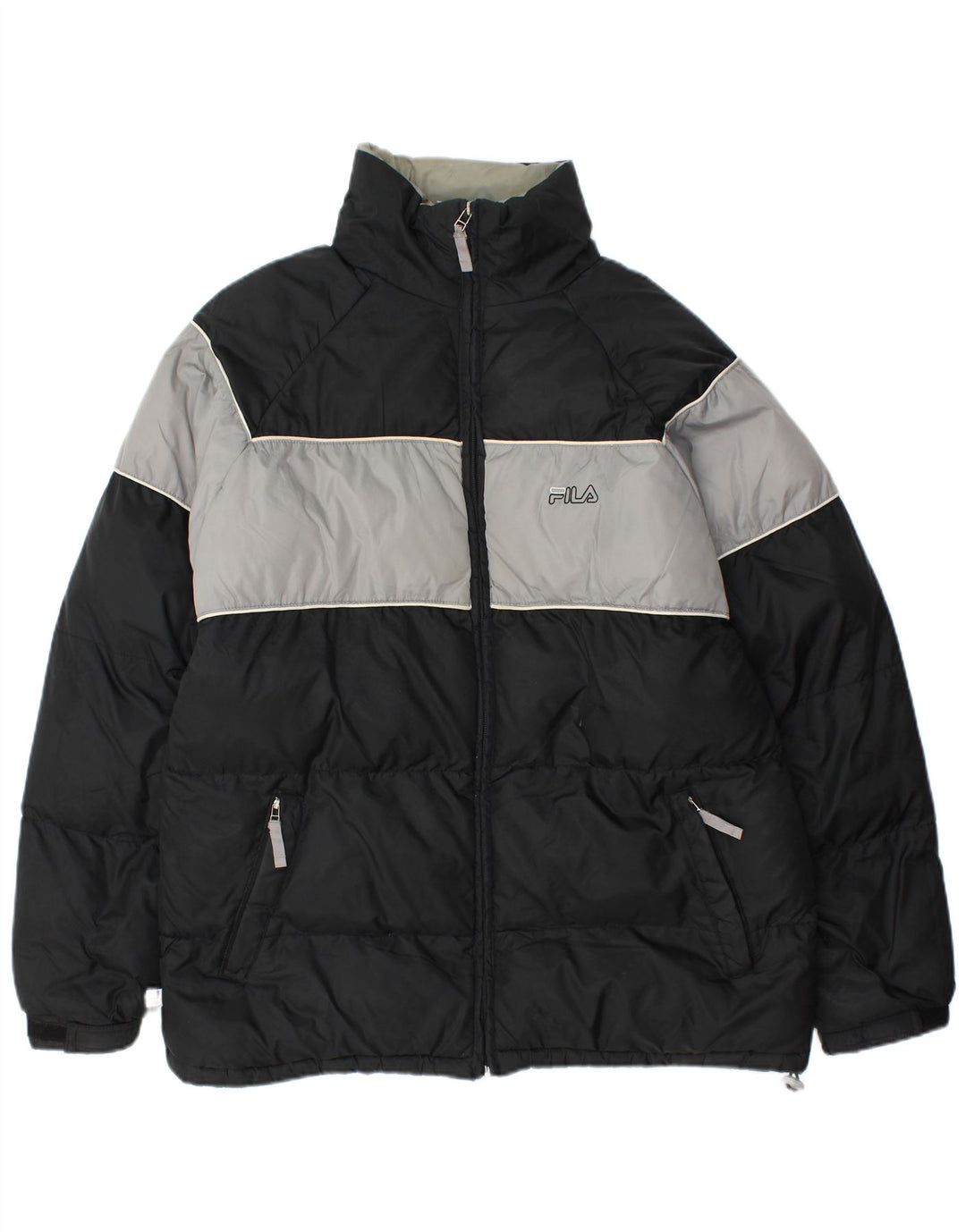 Мужская стеганая куртка Fila UK 40, большая черная, нейлон с цветными блоками