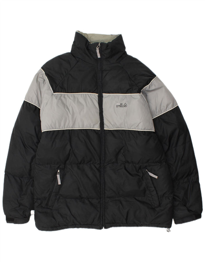 Мужская стеганая куртка Fila UK 40, большая черная, нейлон с цветными блоками